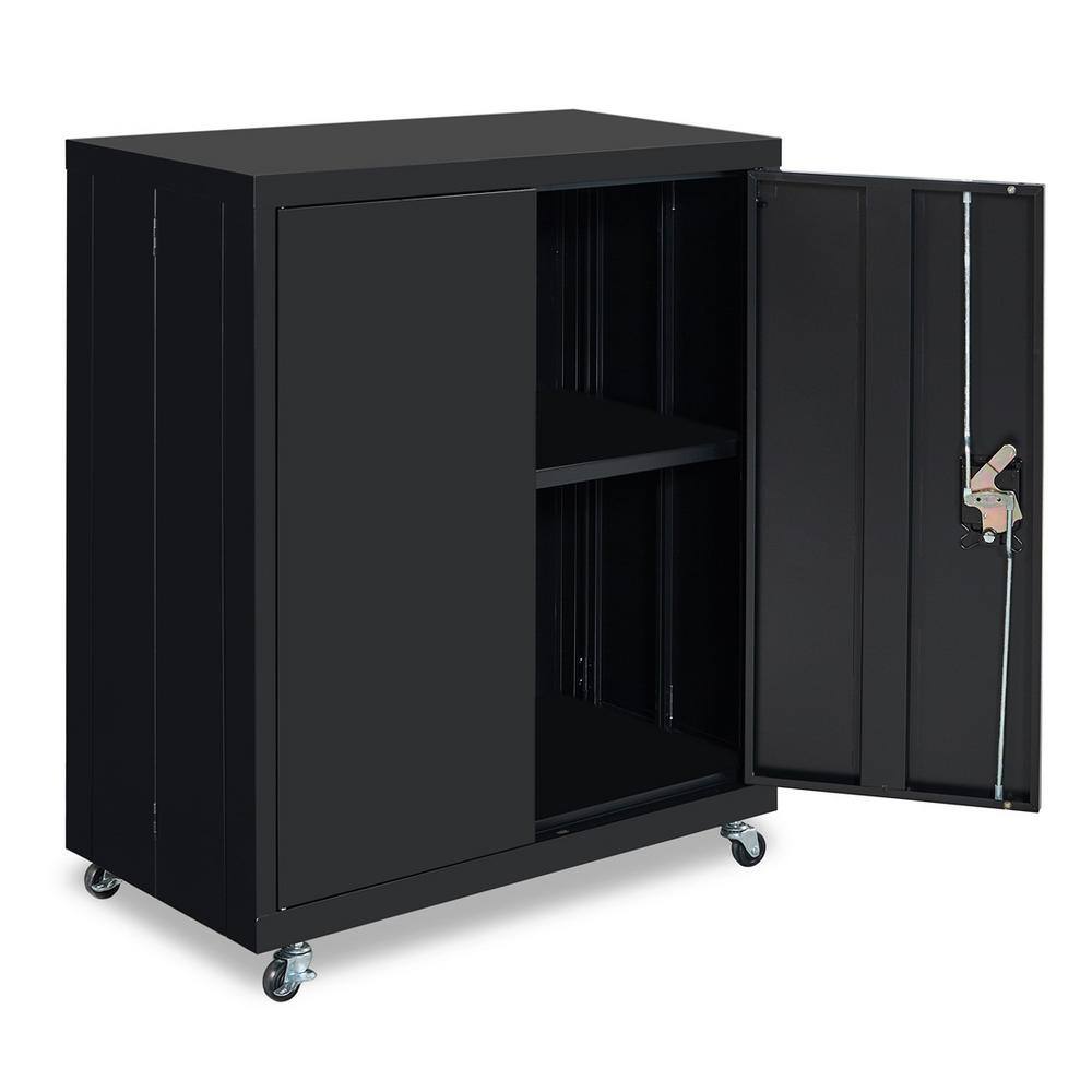 Black 27.56 in. W x 31.5 in. H 2-Tier Metal Lockable Storage File Cabinet with 2-Doors and 1-Adjustable Shelves LL-W32805557