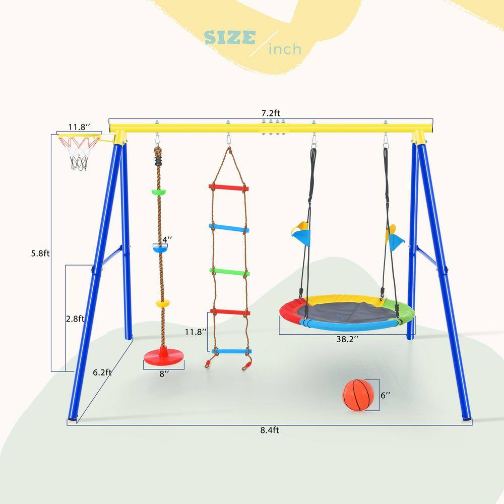 Metal Outdoor Swing Set with Climbing Ladder Swing and Climbing Playset in Blue LN20232282