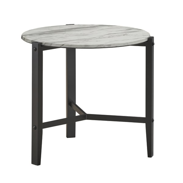 Coaster Furniture Tandi Faux White Marble and Black Round End Table