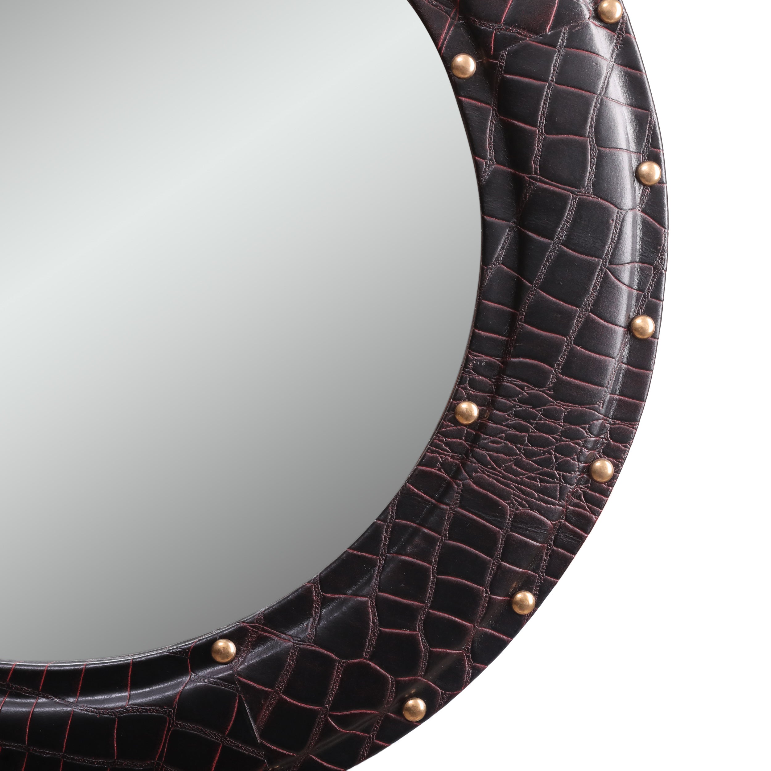 Fieldwood Handcrafted Boho Studded Croco Leather Round Wall Mirror