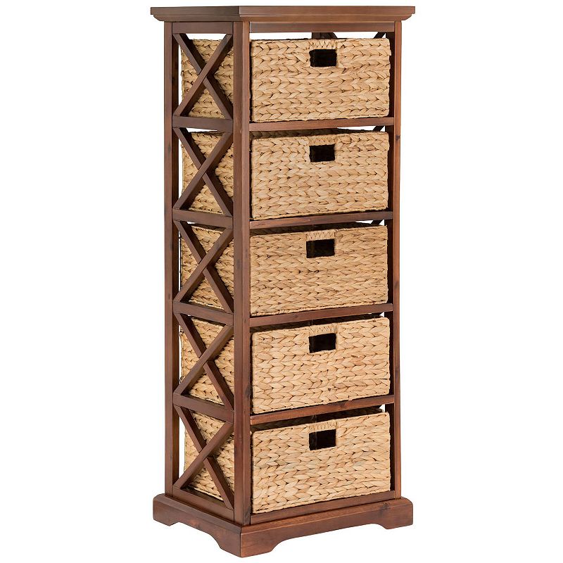 Hampton Meadows 5 Tier X-Side End Storage Cabinet with 5 Wicker Baskets