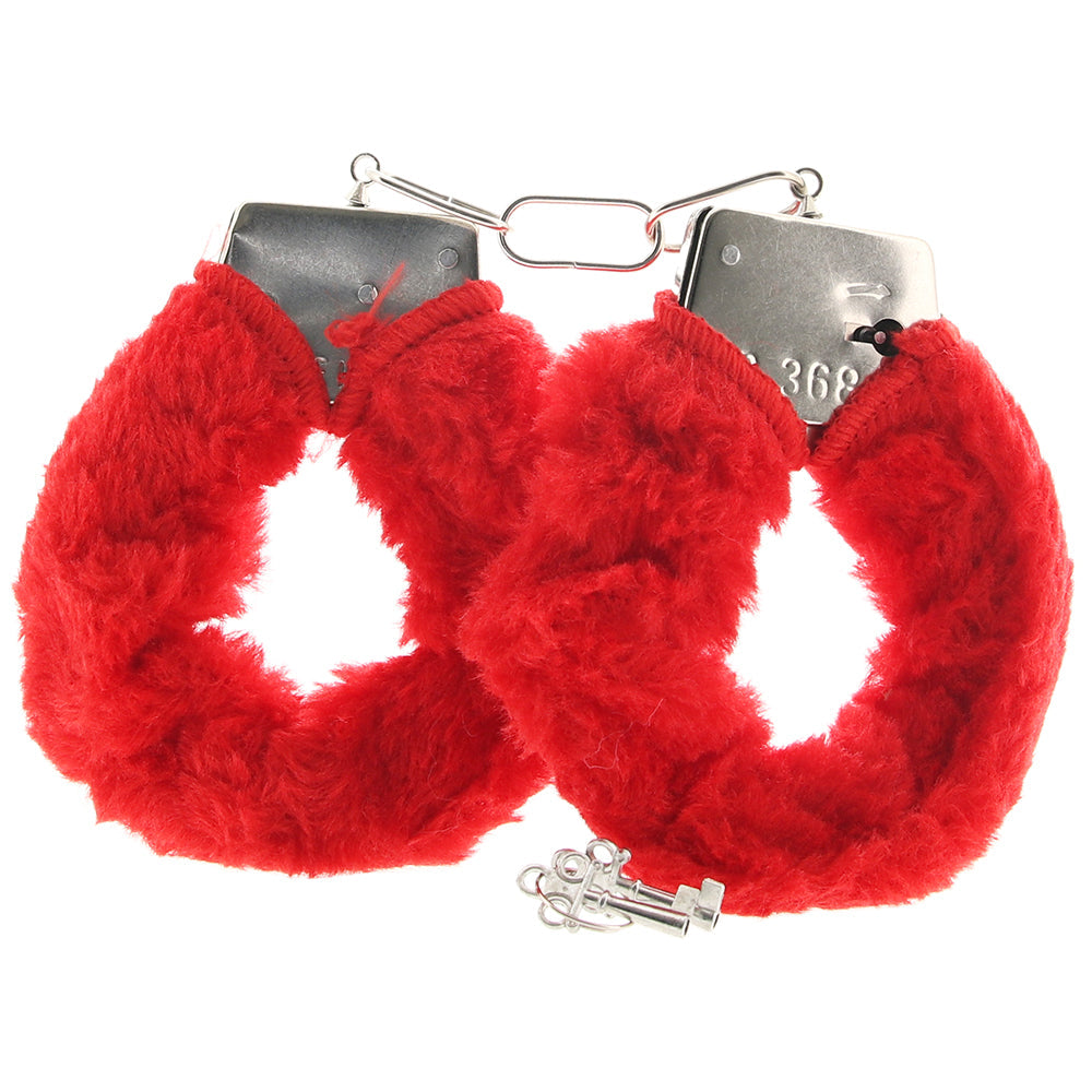 Playful Furry Cuffs with Keys in Red