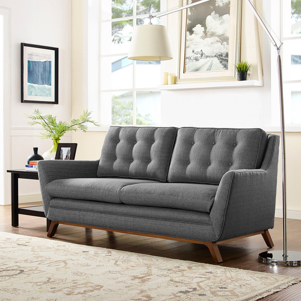 Beguile Upholstered Fabric Loveseat   Midcentury   Loveseats   by House Bound  Houzz