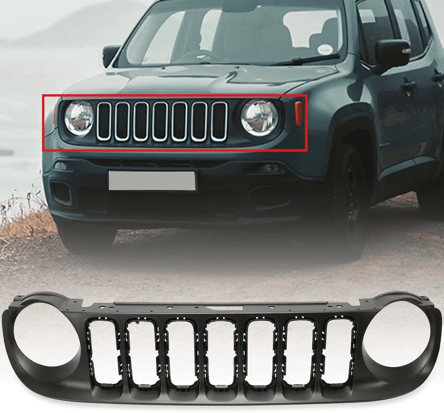 Kojem Front Upper Bumper Grille Guard Cover Painted for 2015-2019 Jeep Renegade Sport Utility 4-Door Replaces 5XB17LXHAA