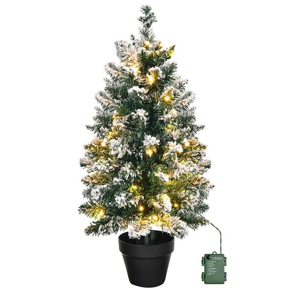 2 Ft Tabletop Snow Flocked Prelit Artificial Mini Christmas Tree with 30 Warm Lights