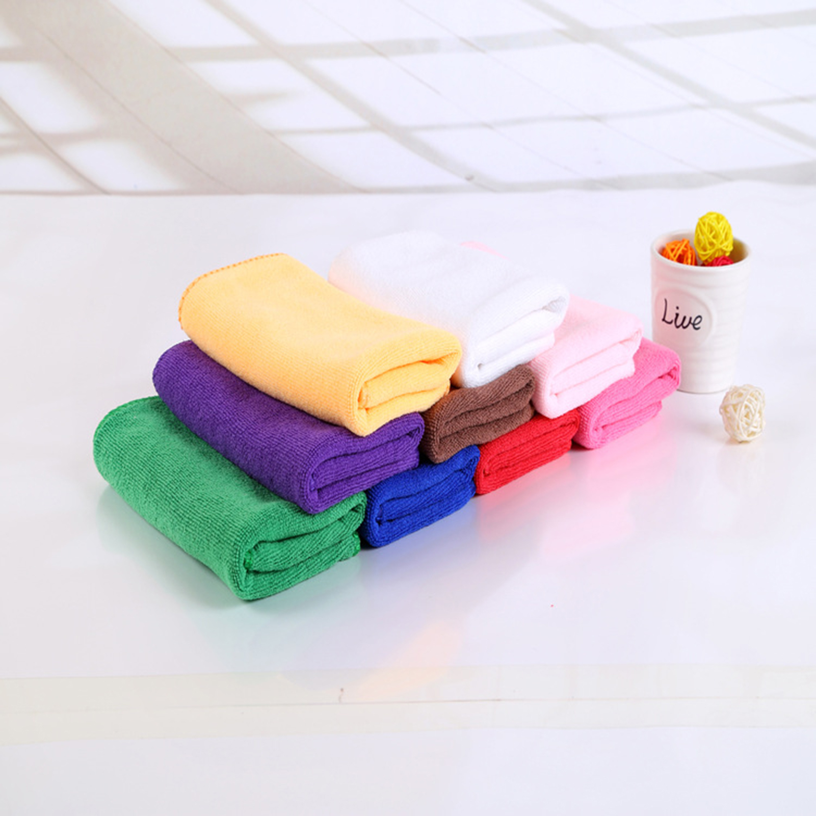 HEVIRGO 10 Pcs Towel Soft Square Shape Polyester Microfiber Household Hand Cloth for Kitchen