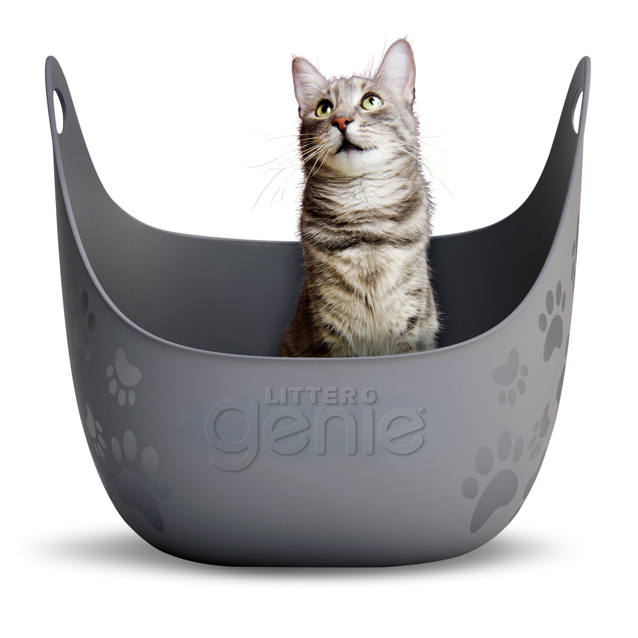 Litter Genie Cat Litter Box with Handles， Silver