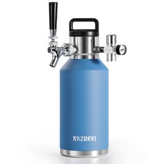 Razorri 64 oz. Stainless Steel Beer Growler Double-Wall Vacuum Insulated Carbonated Keg Half Gal. Ocean Blue Comodo CG64OZ