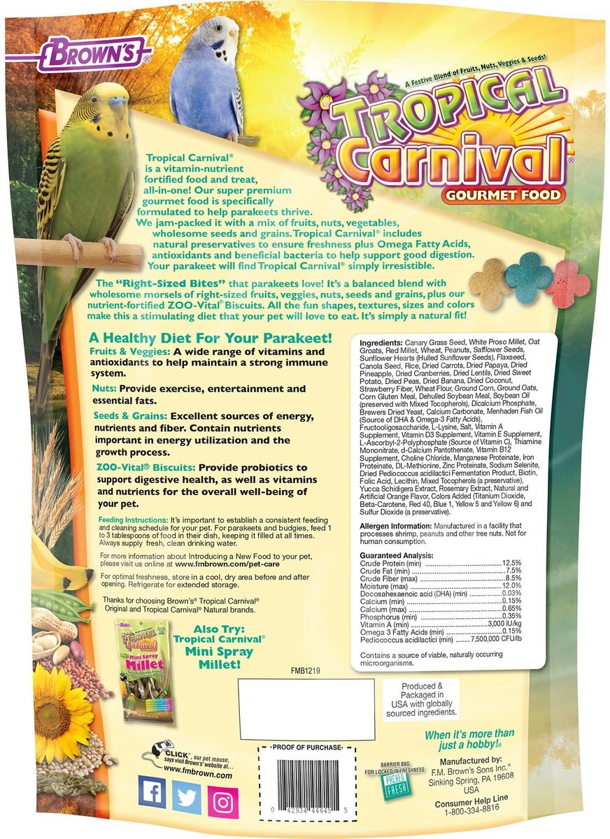 Brown's Tropical Carnival Gourmet Parakeet Food