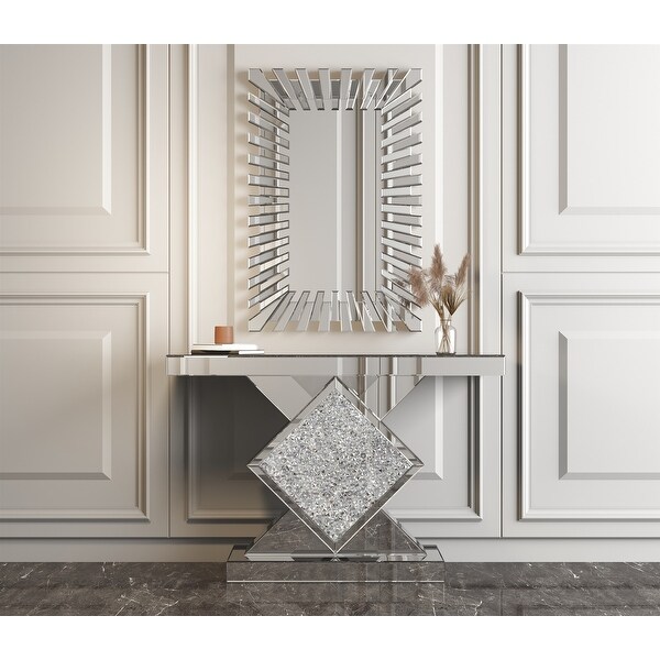 Mirrored Entryway Console Table with Crushed Diamond Inlay