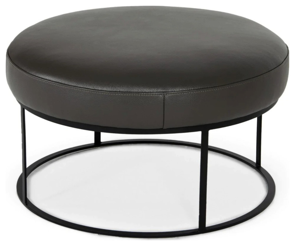 Ethan Modern Dark Gray Leather Round Ottoman   Transitional   Footstools And Ottomans   by V.S.D Furniture  Houzz