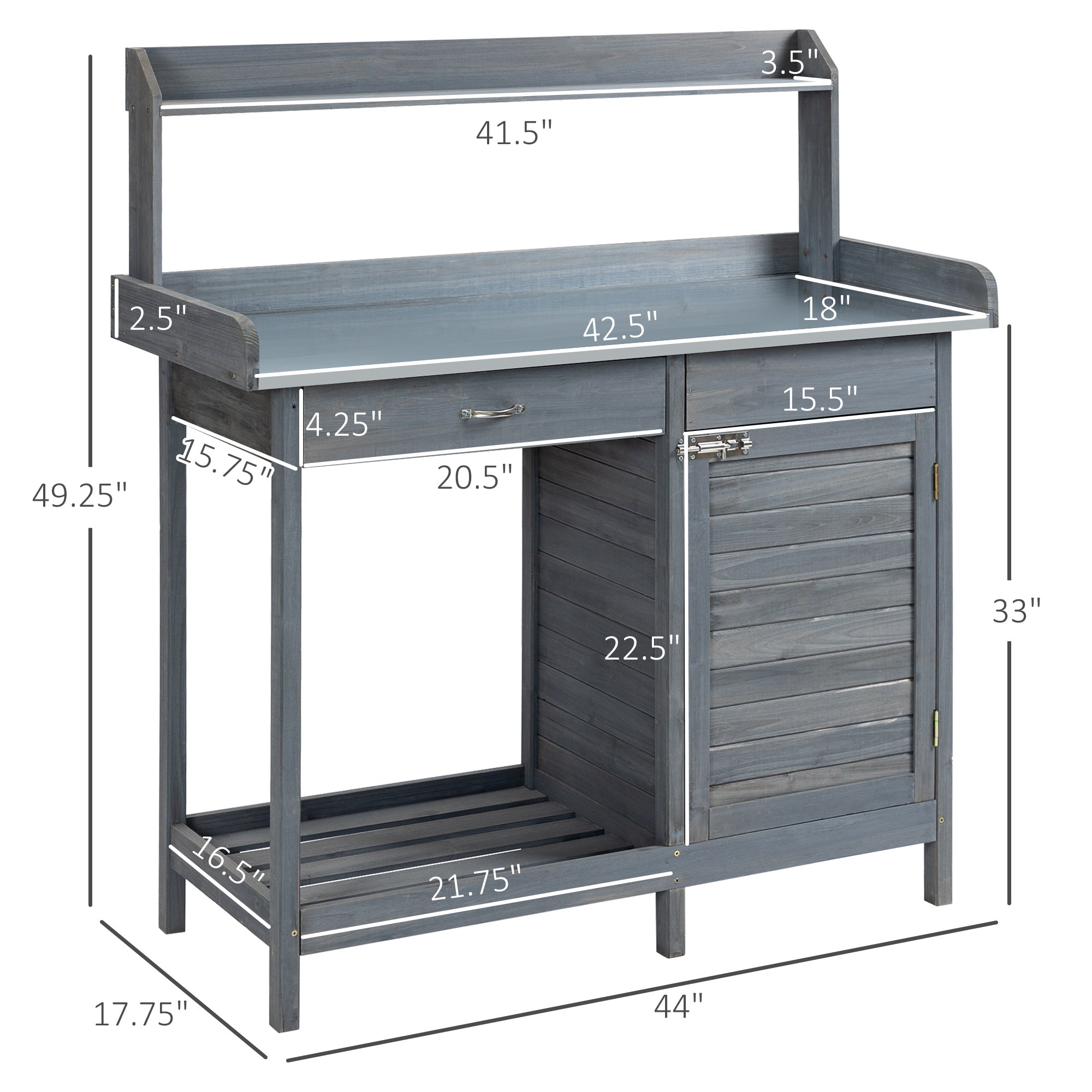 OWSOO Multi-function Potting Bench Table w/ Storage Cabinet & Steel Table , Grey