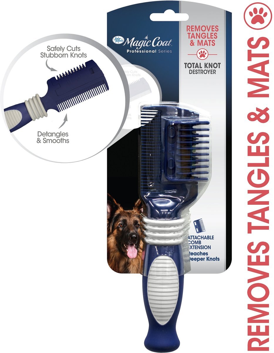 Four Paws Magic Coat Professional Series 3-in-1 Knot Remover Rake and Comb for Dogs and Cats， Blue