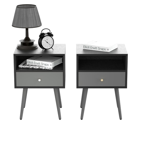 Set of 2 Modern Bedside Tables， Nightstand with 1 Storage Drawer Chic Sofa Table for Bedroom Living Room Office