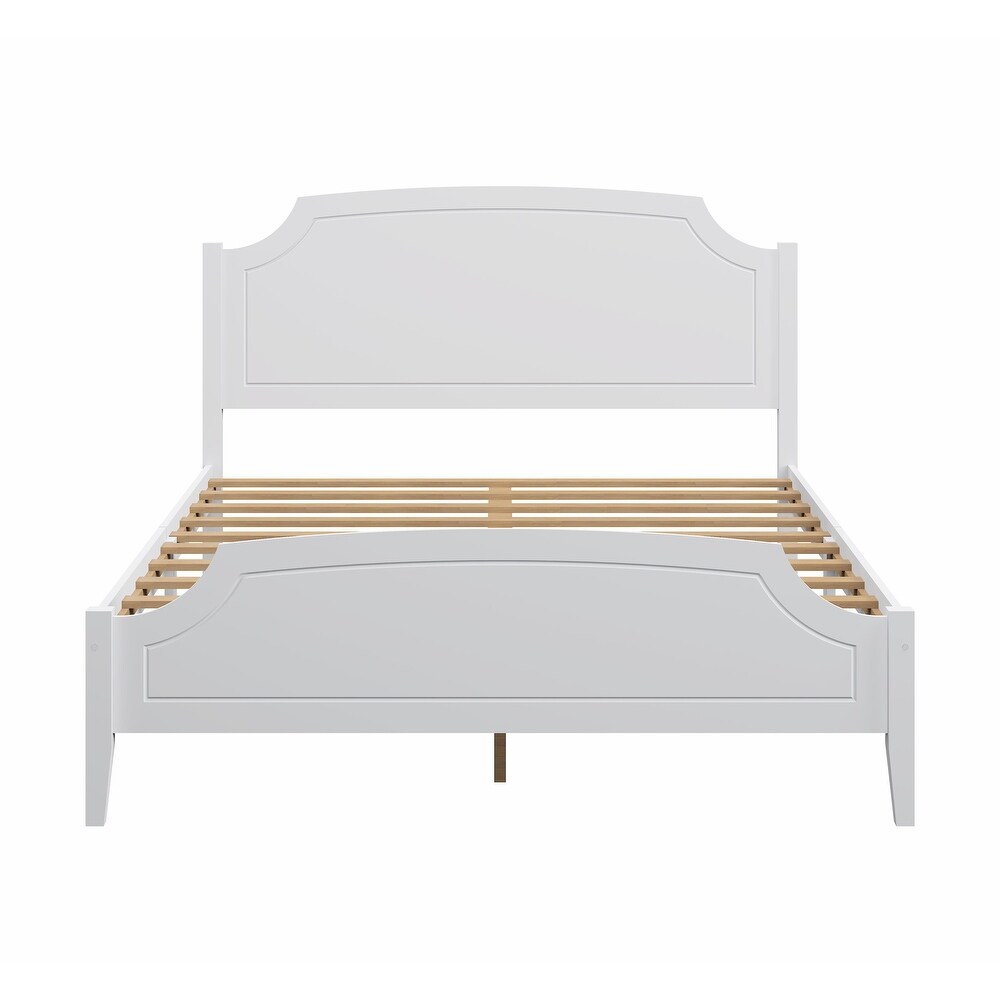 Roman Style Solid Wooden Bed Frame: White Finish  No Box Spring Required