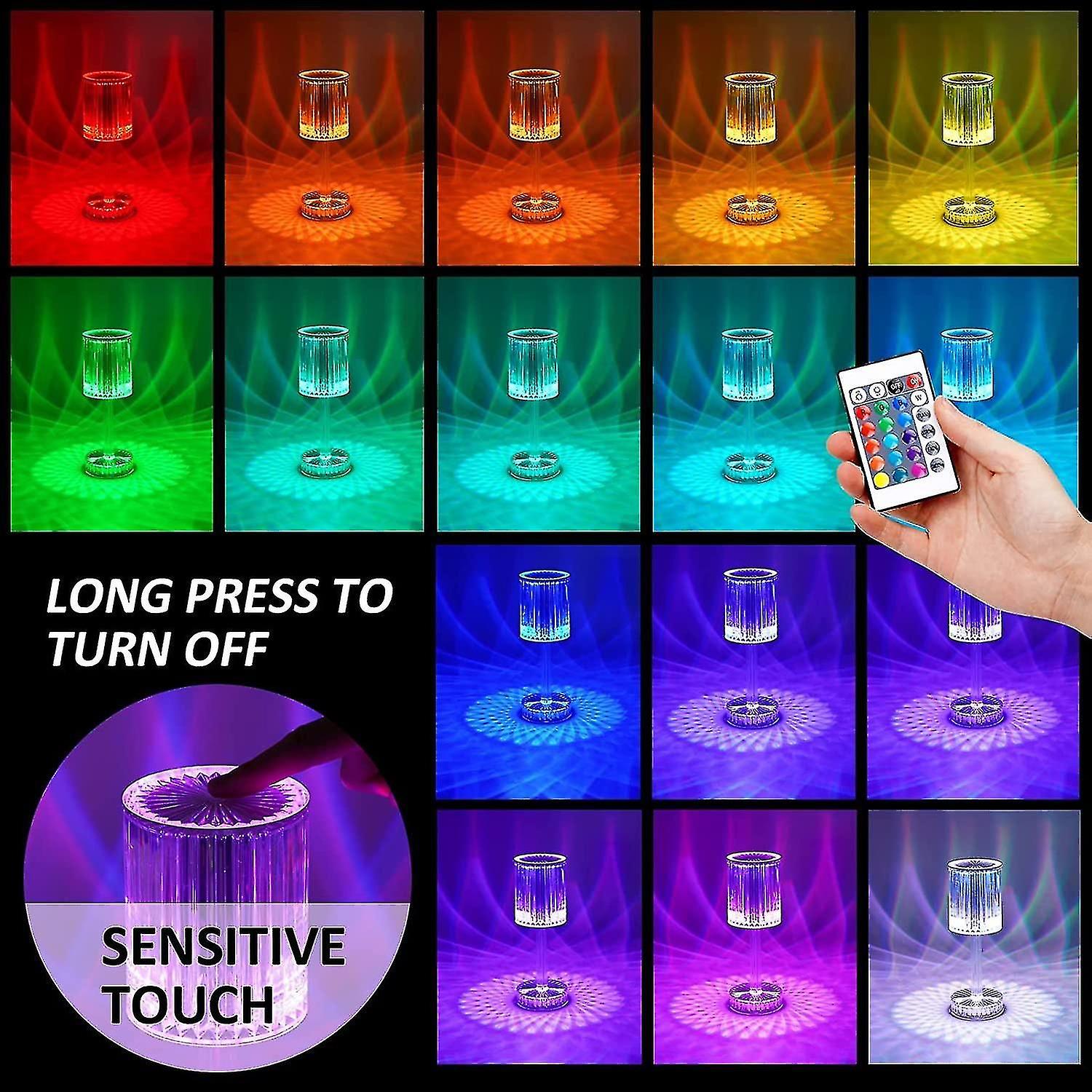 Crystal Lamp，16 Color Changing Rgb Touch Lamp，rechargeable Diamond Table Lamp For Bedroom Living Roo