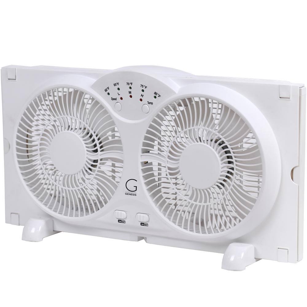 GENESIS Twin Window Fan with 9 in. Blades Adjustable Thermostat and Max Cool Technology ETL Certified A1WINDOWFAN