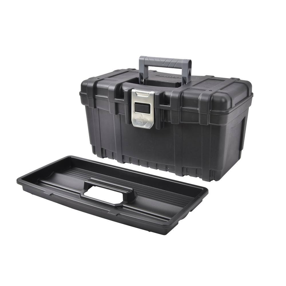 Husky 16 in. Plastic Portable Tool Box with Metal Latch (1.6 mm) in Black THD2015-03