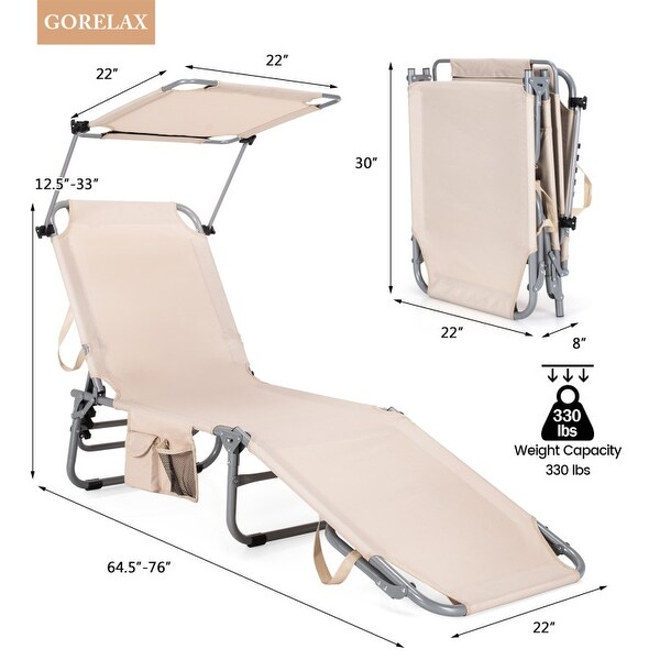 Outdoor Recliner Chair with 5 Adjustable Positions and Canopy Shade