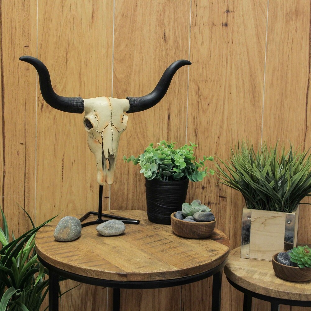 Zeckos Longhorn Steer Skull Resin Table Or Wall Statue With Stand   13.75 X 15 X 3.5 inches