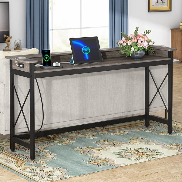 Console Table with Outlets and USB Ports， 71 inch Long Sofa Table Behind Couch