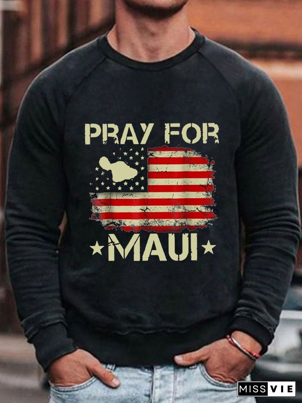 Men's Pray For Maui Print Long Sleeve Sweatshirt