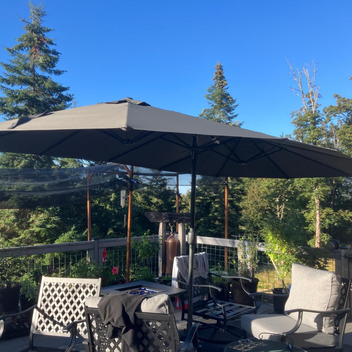 PURPLE LEAF Outdoor Garden Table Umbrella Double Sided Aluminum Rectangular Patio Market Umbrella with Base