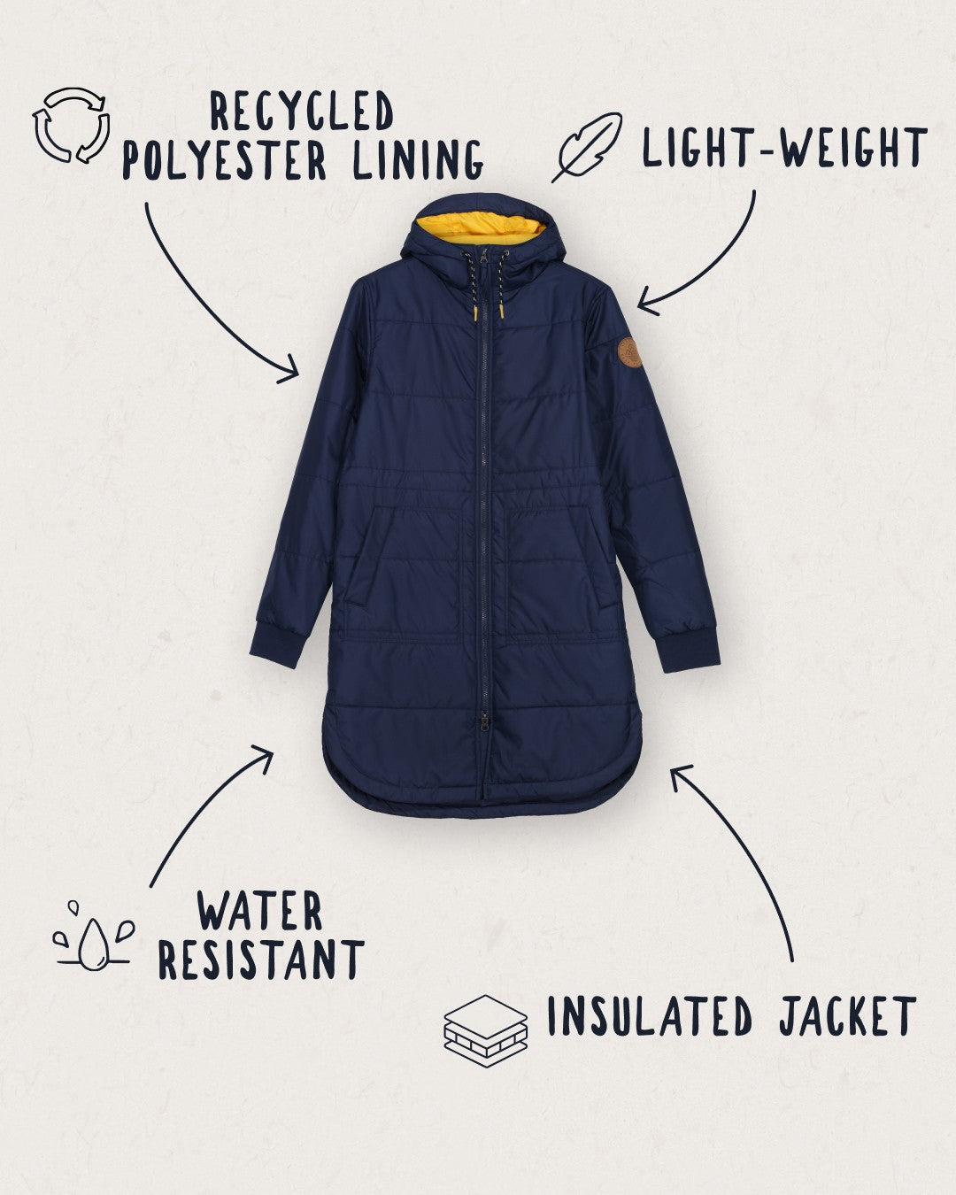 Flora Long Recycled Insulated Jacket - Rich Navy