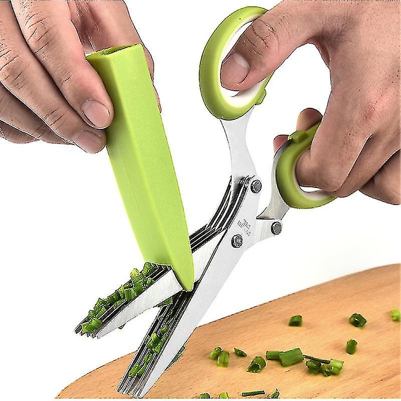 Kitchen Herb Scissors Stainless Steel Three Piece Kitchen Herb Scissors 5 Blade Multi-purpose Herb Scissors Cover With Cleaning Comb And Scribing Knif