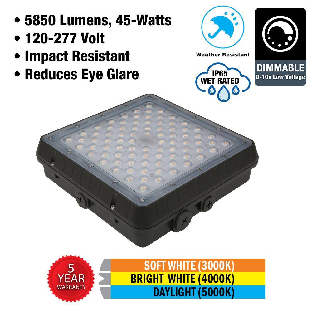 Commercial Electric Bronze Exterior Outdoor LED Canopy Light Area Light Flood Light 5850 Lumens Color Selectable Impact Resistant 60602101