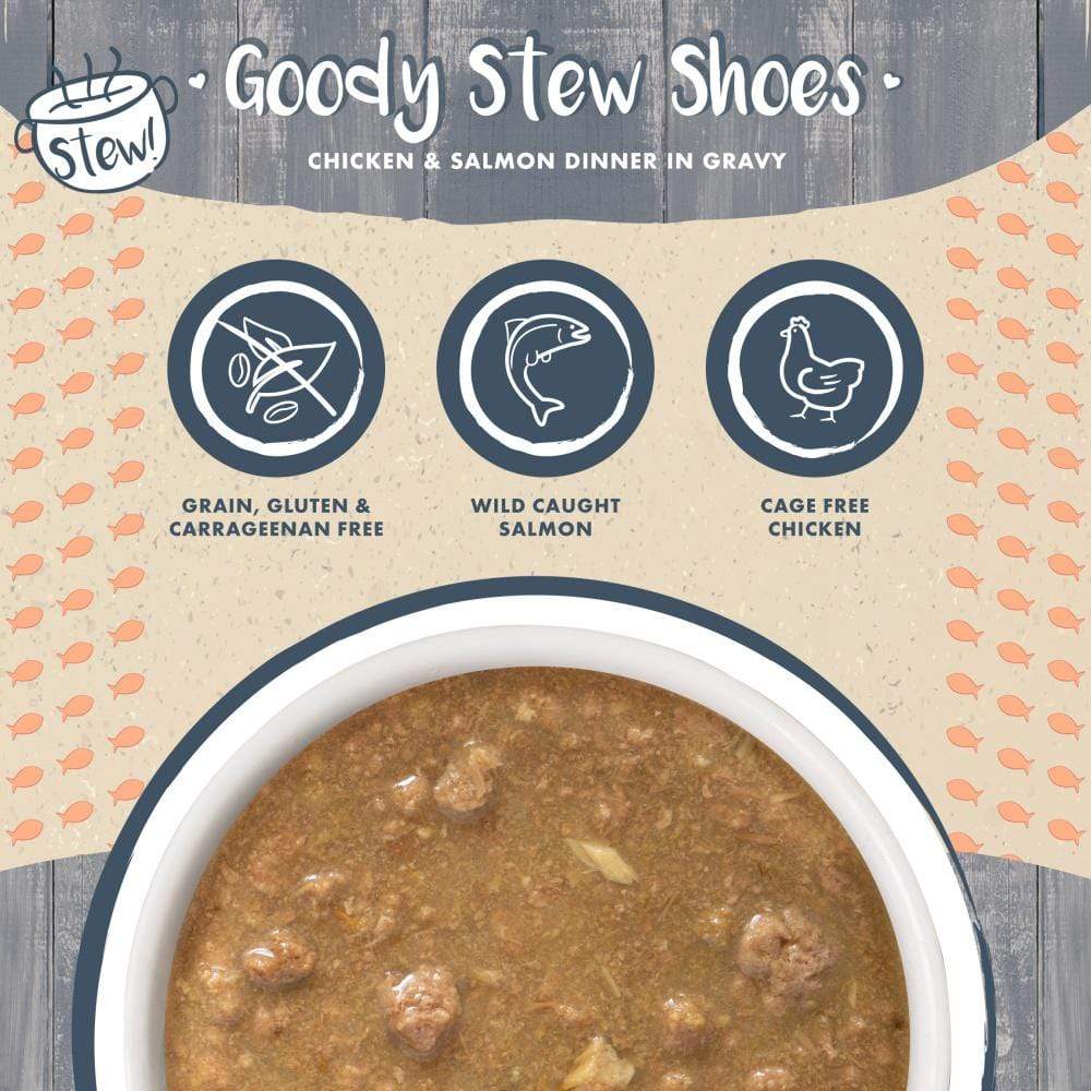 Weruva Classic Cat Stews! Goody Stew Shoes with Chicken and Salmon in Gr