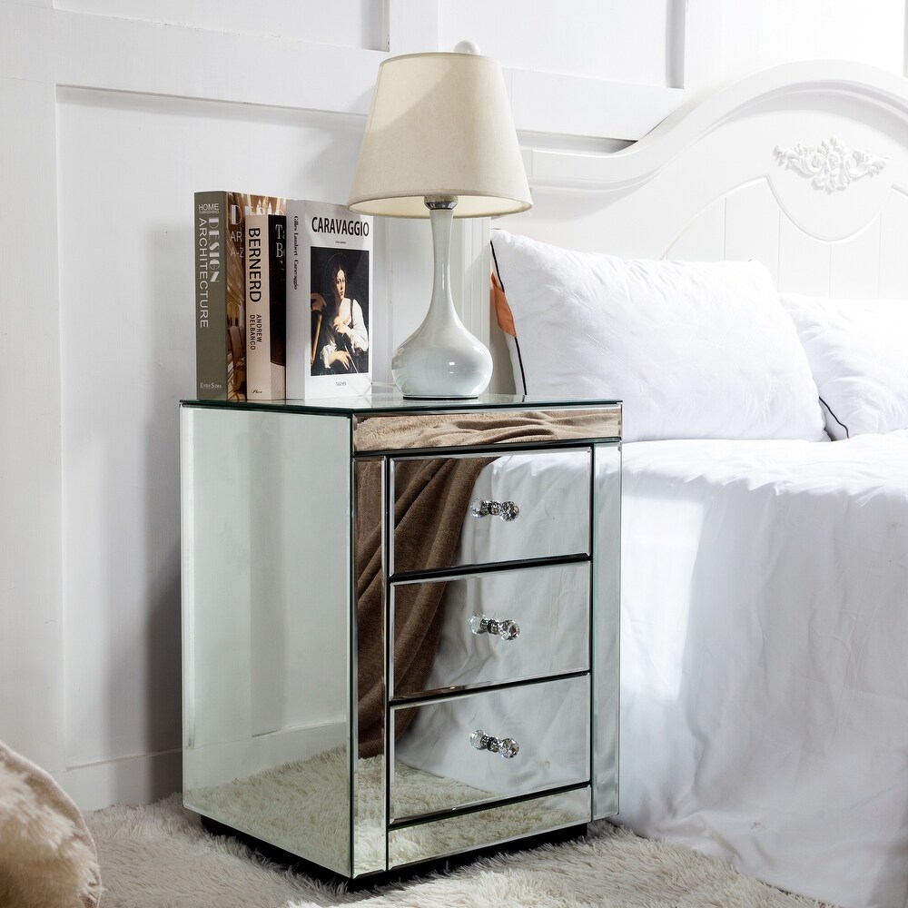 Modern Mirrored 3 Drawers Nightstand Bedside Table