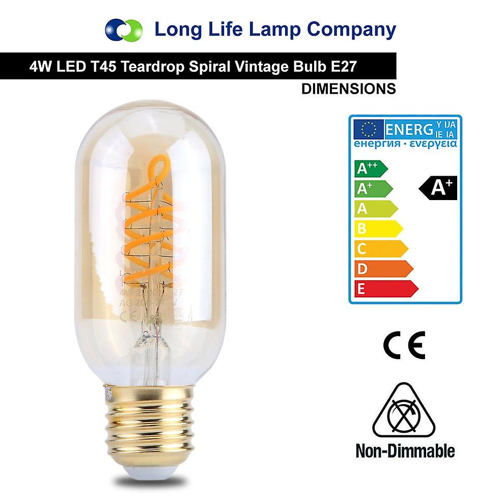 Amber Glass T45 Spiral ment Light 240v 4w E27 Bulb 3pcs 2200k Led Lamp