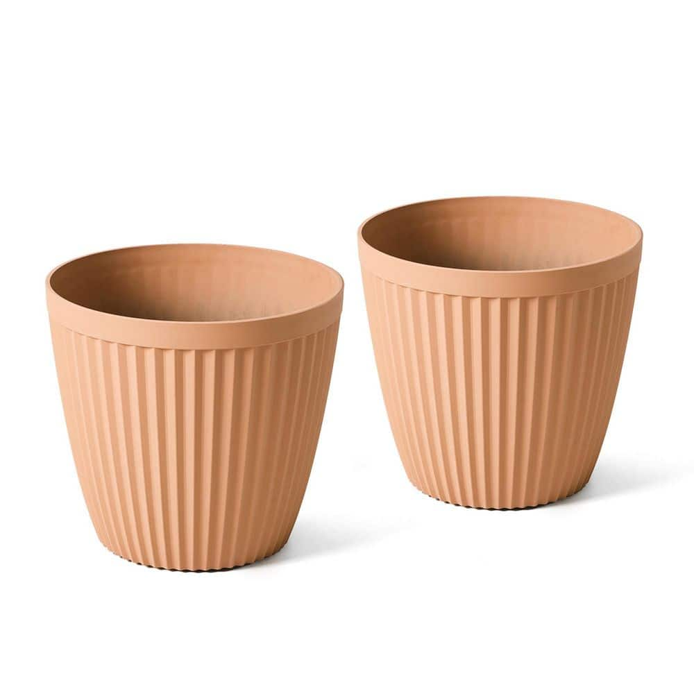 Glitzhome 15.5 in. H Oversized Eco-Friendly PE Terracotta Round Fluted Pot Planter (2-Pack) 2022800016