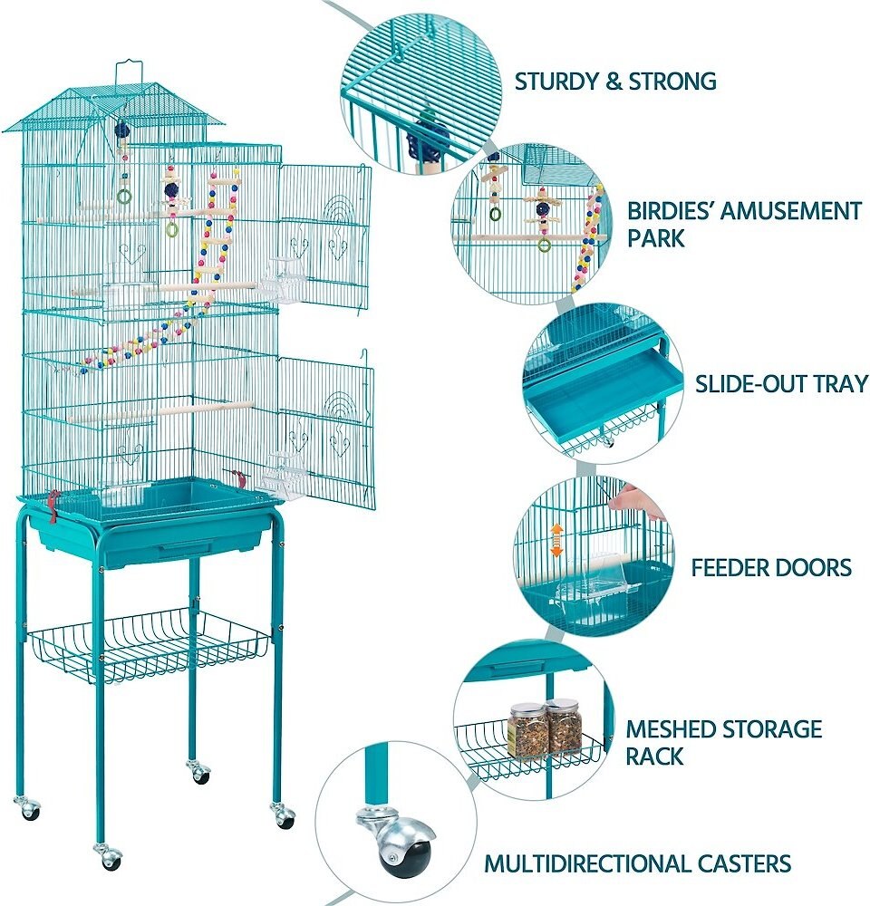 Yaheetech 62.5-in Rolling Large Bird Cage and Detachable Stand