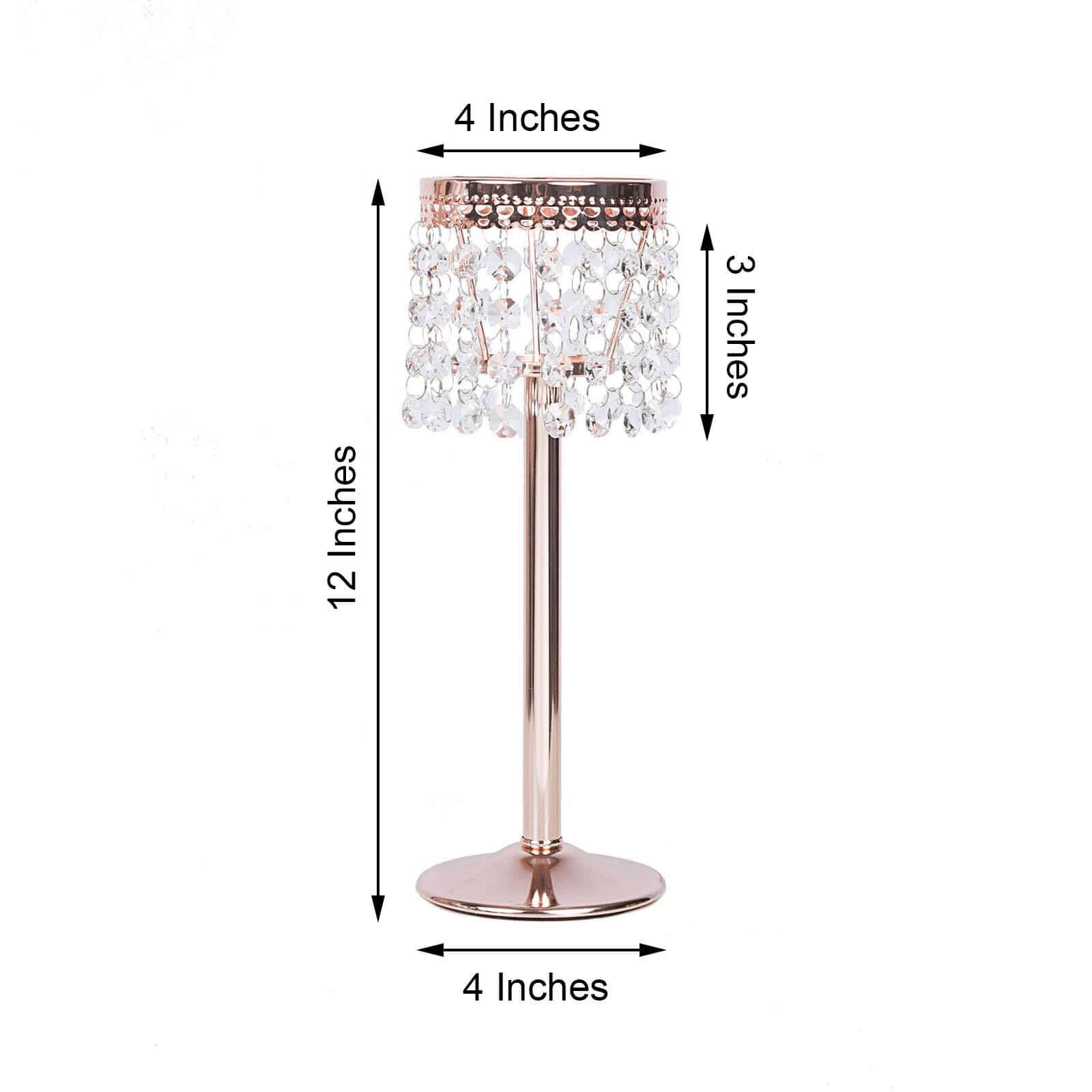 Rose Gold Crystal Beaded Chandelier Votive Pillar Candle Holder, Metal Tealight Candle Stand 12