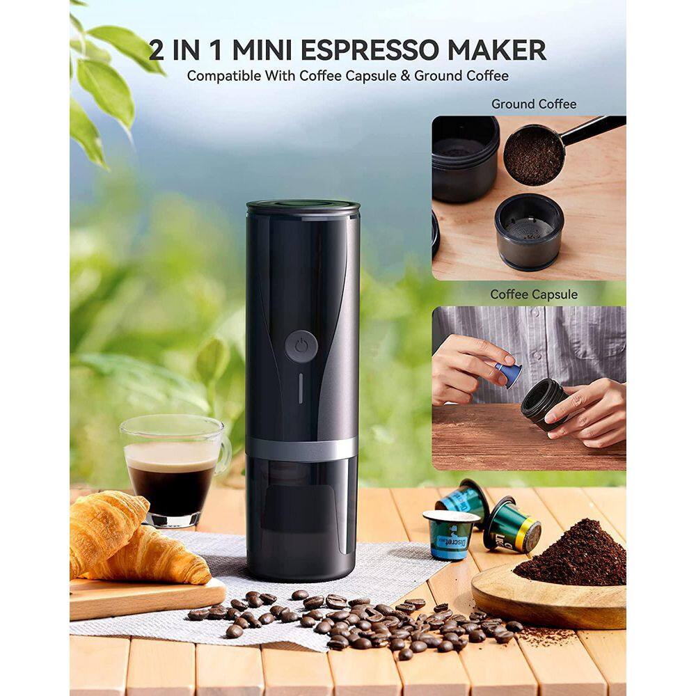 ATKING 5 Cups Stainless Steel Portable Espresso Machine Coffee Maker with Black and Fast Heating Fit for NS Capsule XJD-010