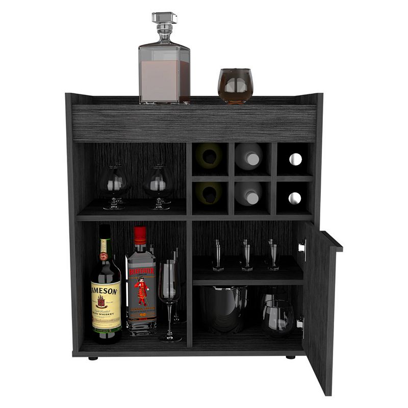 Leeds Bar Cabinet， One Cabinet， Divisions， Two Concealed Shelves， Six Cubbies for Liquors