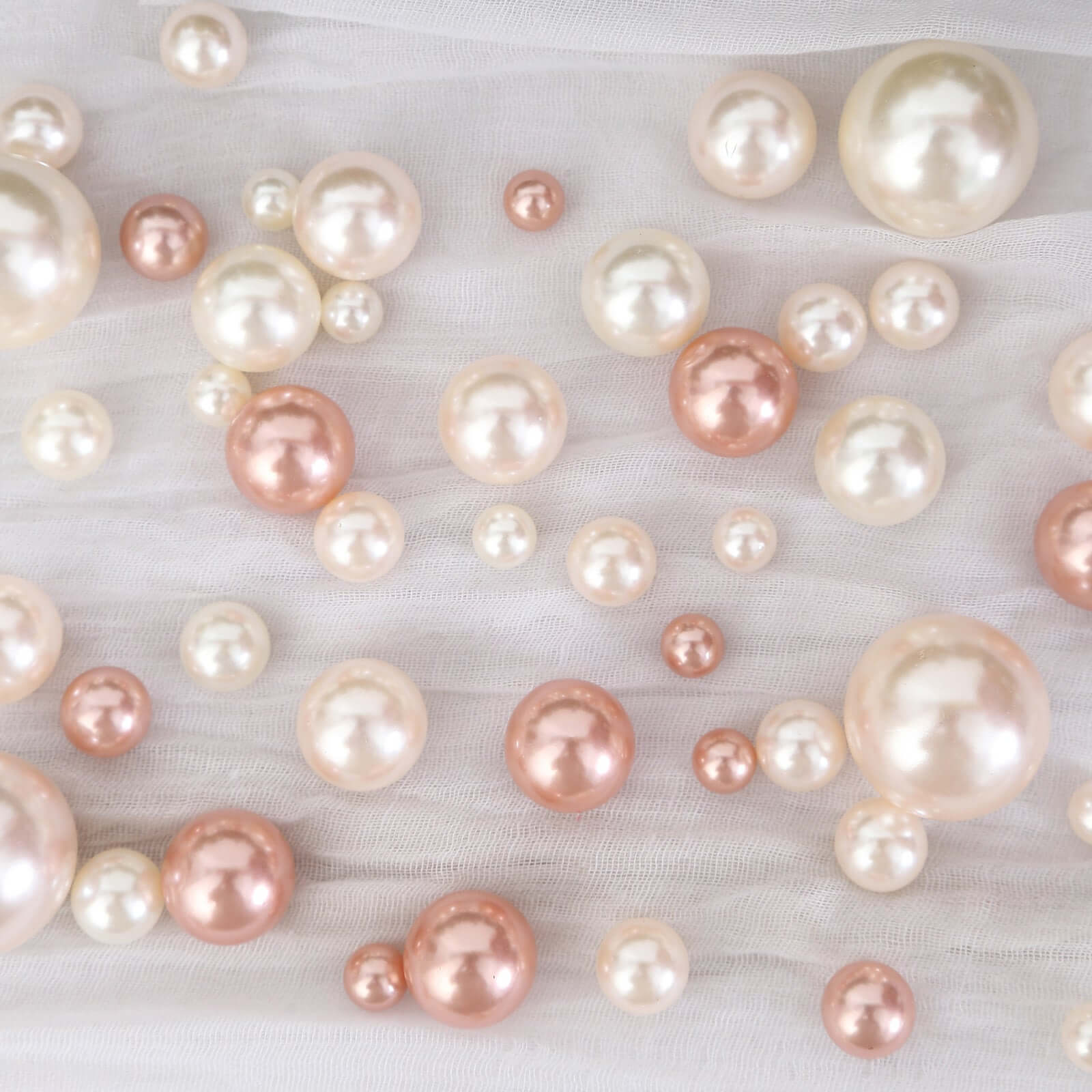 200Pcs Assorted Rose Gold and Off White Lustrous Faux Pearl Beads Vase Fillers, No Hole DIY Craft Bead Set