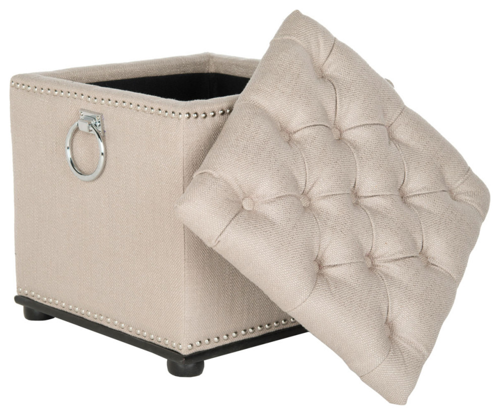 Terrance Storage Ottoman With Silver Nail Heads Biscuit Beige   Traditional   Footstools And Ottomans   by Peachtree Fine Furniture  Houzz