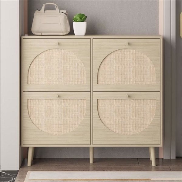 Rattan Shoe Cabinet with 4 Flip Drawers - - 37954100