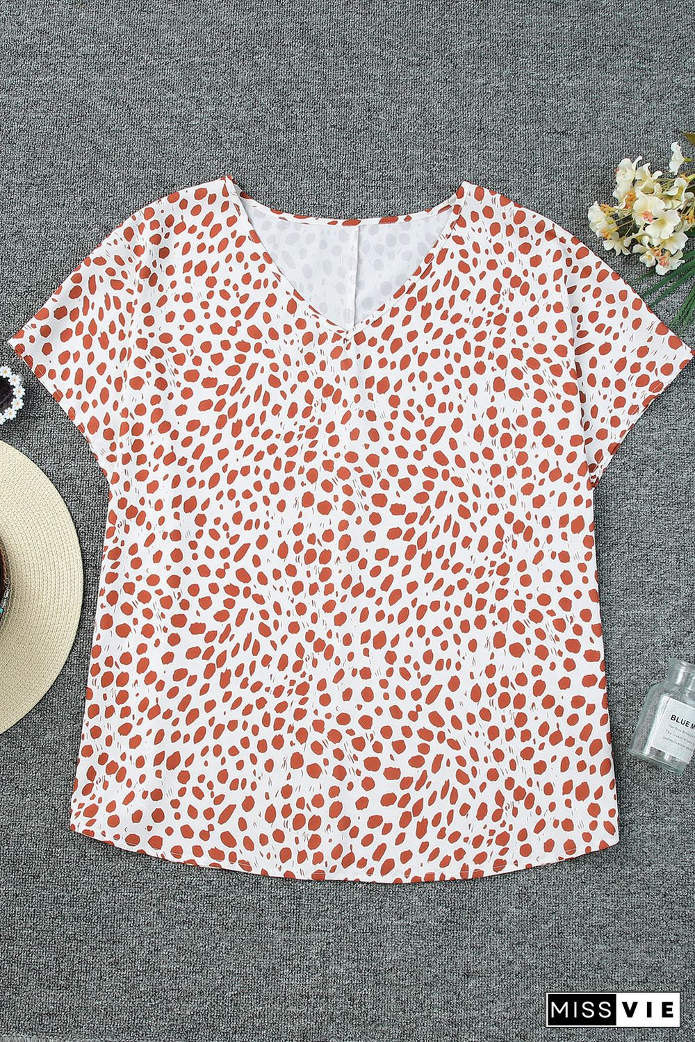 Plus Size Leopard V Neck Short Sleeve Shift Top