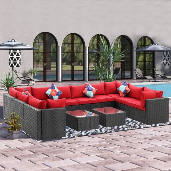 Zenova 12 Pcs Outdoor Patio Rattan Sofa Sectional Set - Overstock - 33151505