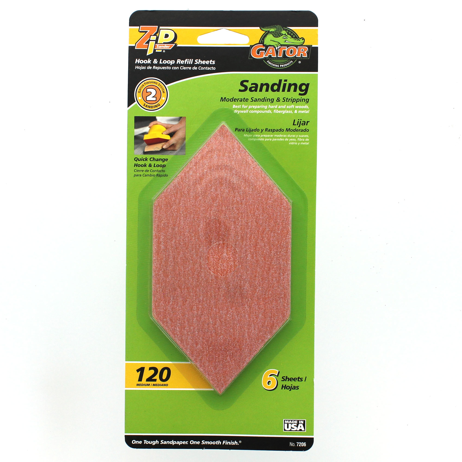 Gator Zip Sander 6 in. L X 3 in. W 120 Grit Aluminum Oxide Sanding Sheet 6 pk