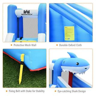 Costway Multi-Color Inflatable Water Slide Shark Bounce House Castle Splash Water Pool without Blower OP70399