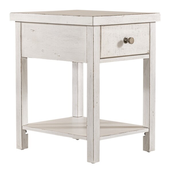 Modern Farmhouse Flea Market White Distressed Drawer Chair Side Table