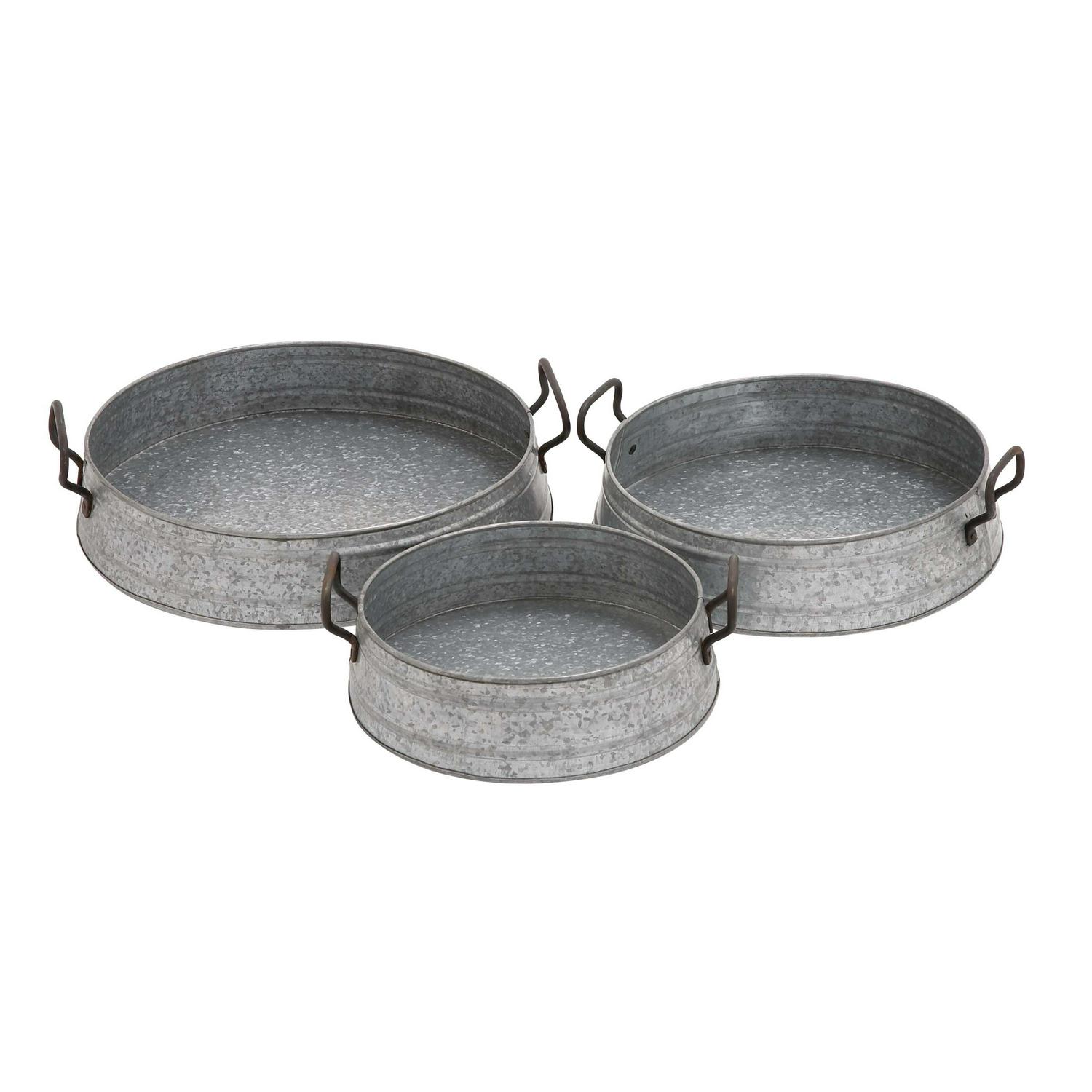 DecMode 18 ， 16 ， 14 W Metal Farmhouse Tray， Grey， 3  Pieces