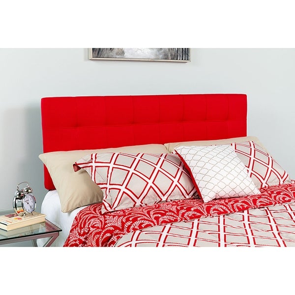 Offex Contemporary Tufted Upholstered Queen Size Panel Headboard in Red Fabric - - 27413802