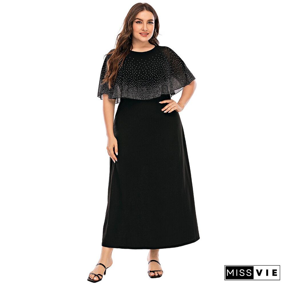 Sale 6Xl Cloak Sleeves Dress Women Elegant Plus Size Dress Bling Black Party Vestido Sheath Femme Robe Maxi Long Dresses D30