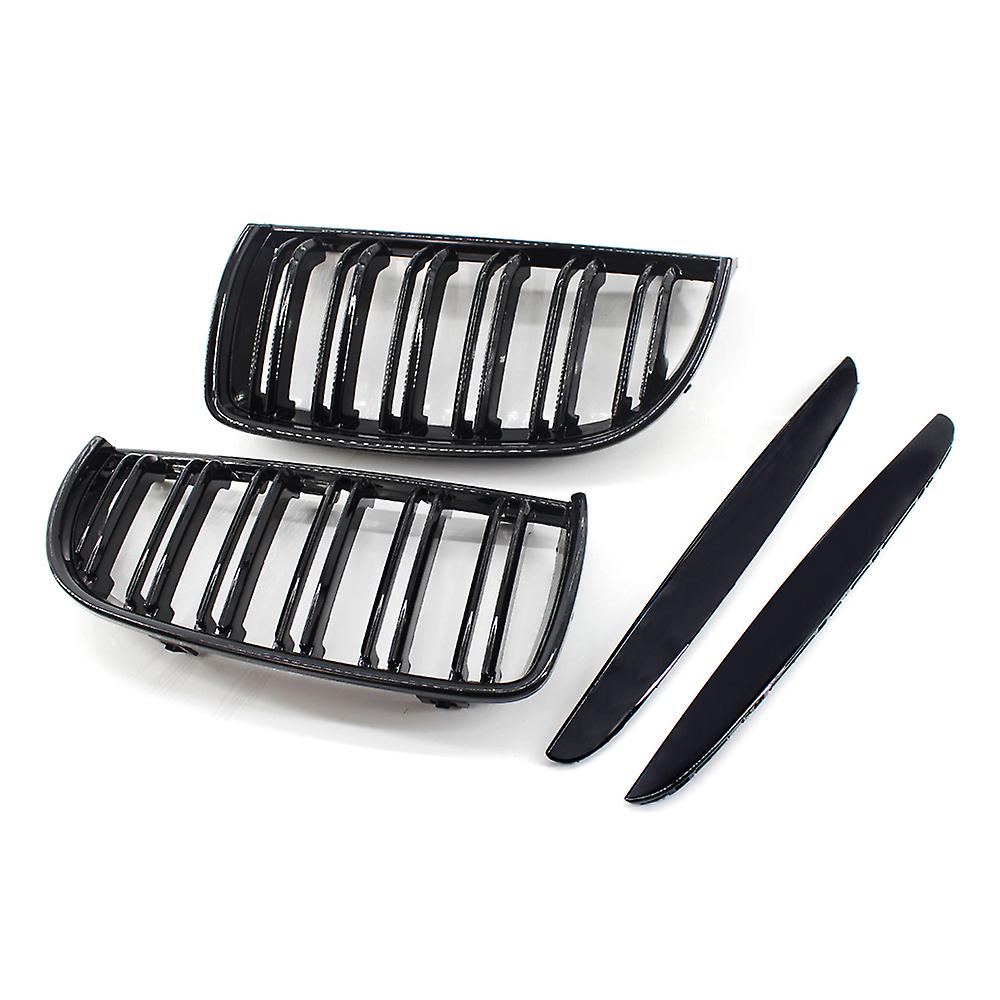 2pcs Gloss Black Front Bumper Hood Kidney Grille Racing Grille Replacement For Bmw E90 4 Door 2005-2008